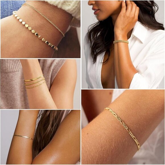 14K Real Silver Thin Dainty Stackable Cuban Paperclip Bracelet for Womens - Picture 5 of 9